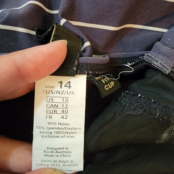 Bond-Eye Australia Tankini Sz 10 Gray/White Stripe Wired Bra Pleated Beach - Picture 7 of 9